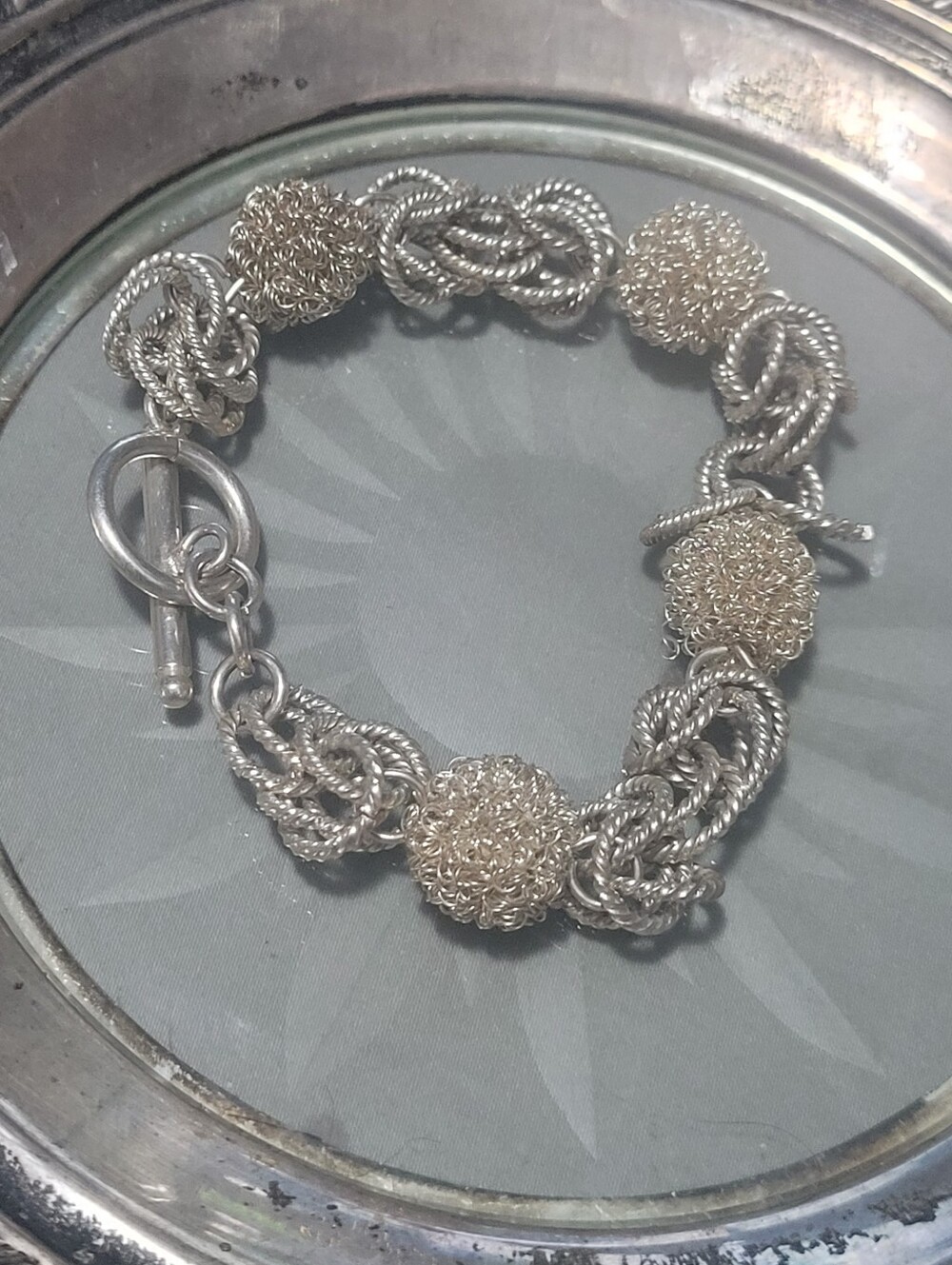 Sterling Silver Knotted Ball Bracelet - Silver
